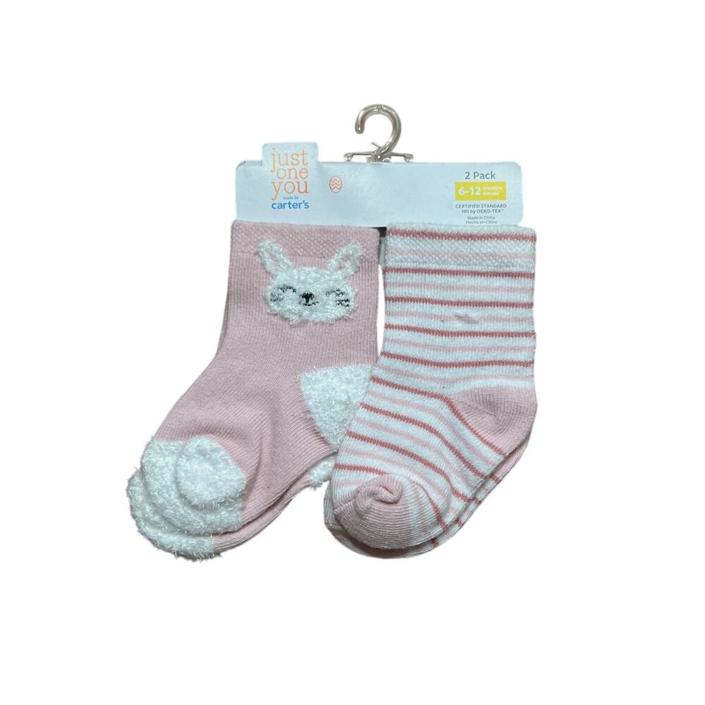 Just One You by Carter's Pink & White Easter Bunny Striped Socks 6-12 Months New